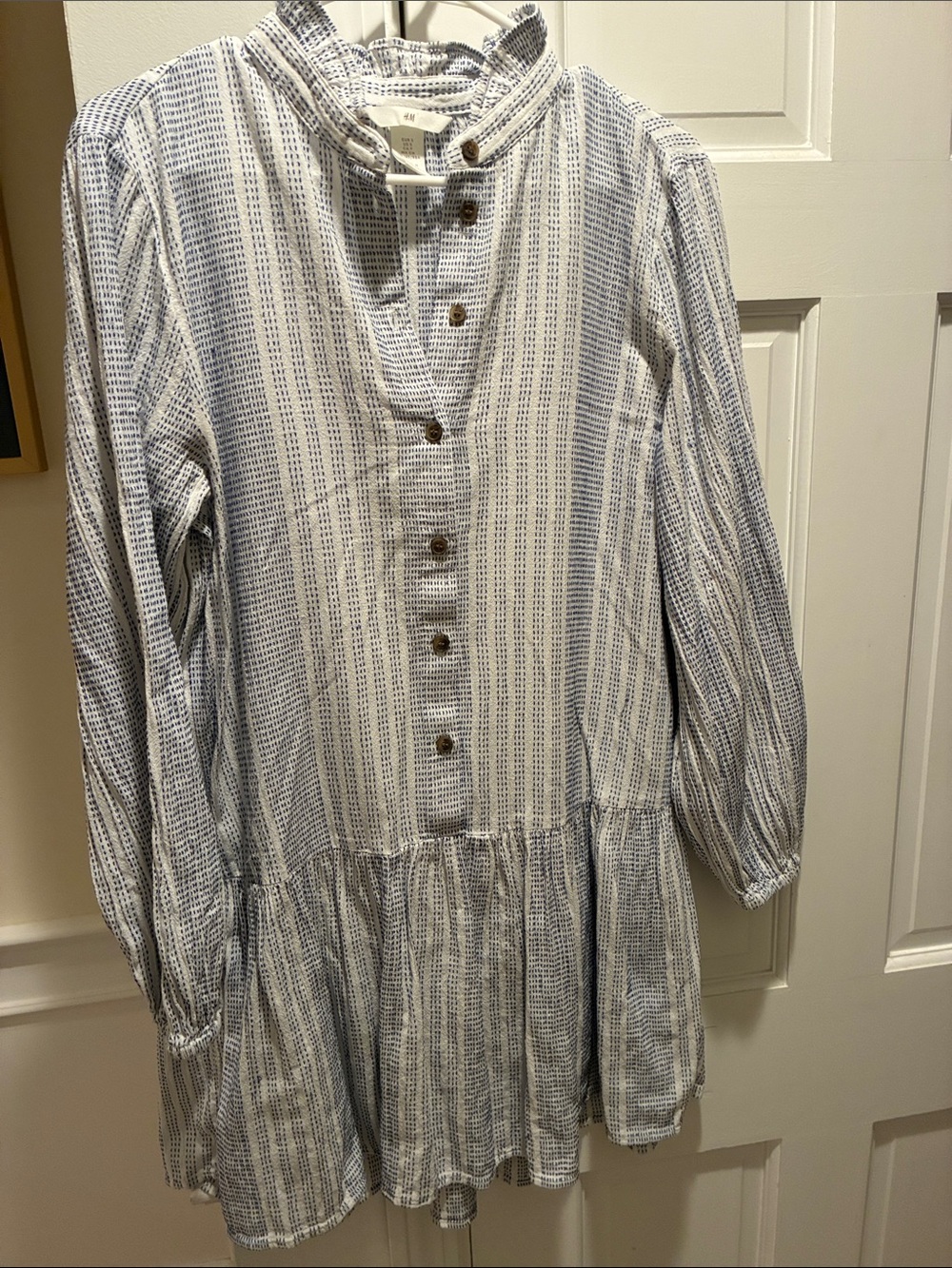 H&M Blue and White Striped Button-Front Casual Dress